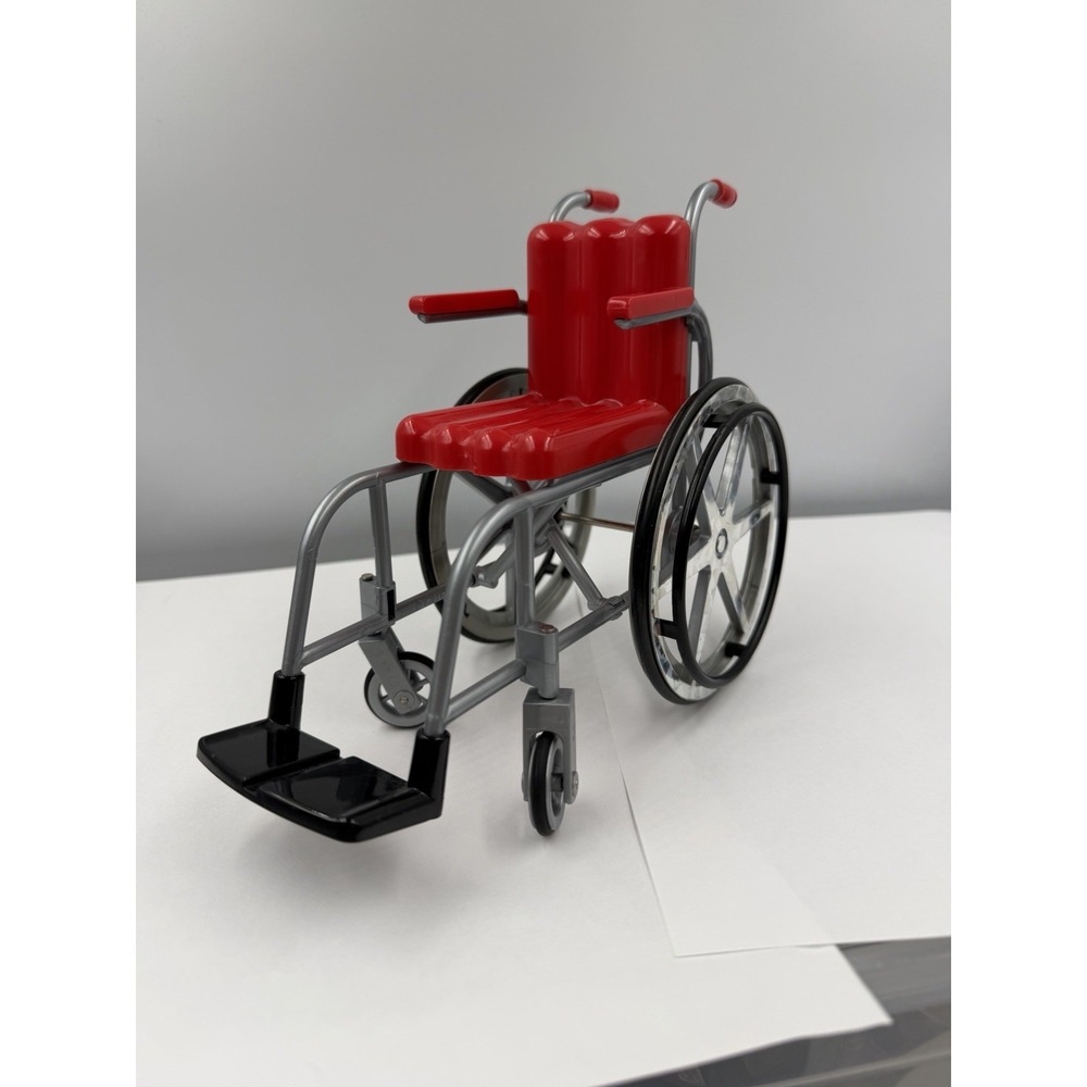 Miniature Wheelchair Red Silver Toy Doll Wheel Chair Collectible Medical 7x7"